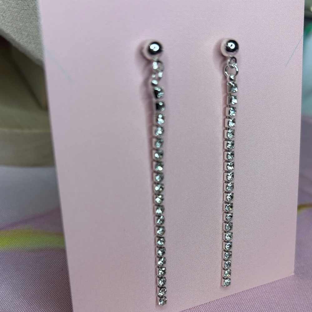 Dainty Long Dangle Rhinestone Earrings - Picture 2 of 2